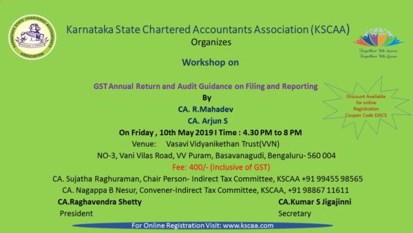 Workshop on GST Annual Return & Audit Guidance on Filing & Reporting | 10/05/2019