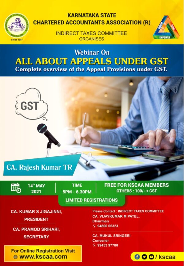 Webinar on All about appeals under GST by CA. Rajesh Kumar TR | 14/05/2021