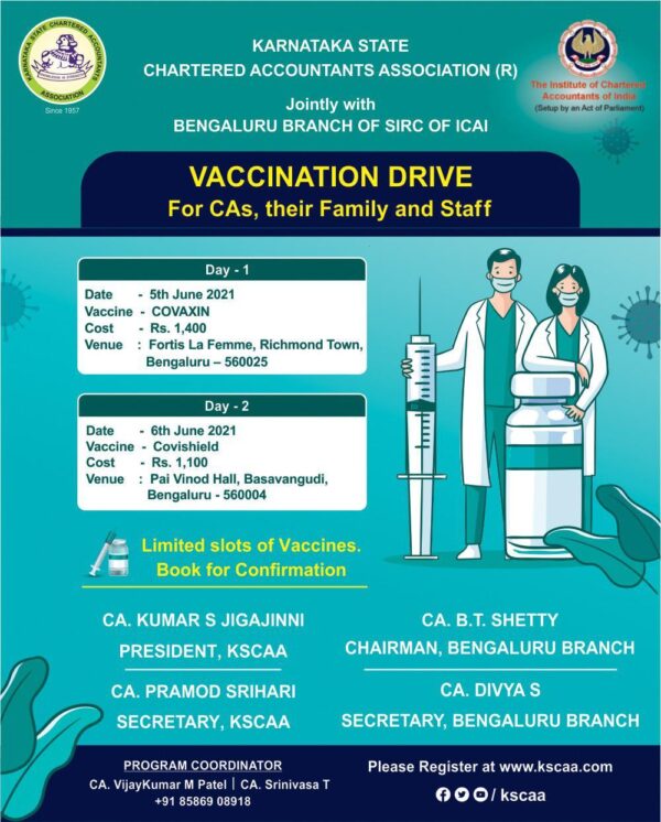 KSCAA & Bengaluru Branch of SIRC of ICAI | CLOUDNINE COVISHIELD - Time 04:30PM-05:30PM | 06/06/2021