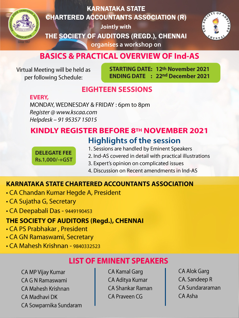 Webinar on BASICS & PRACTICAL OVERVIEW OF Ind-AS | 12/11/2021 – 22/12 ...