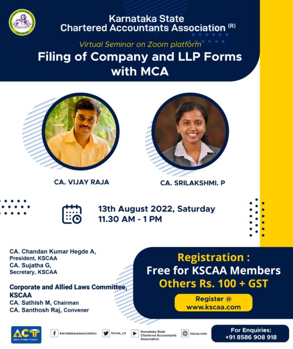 Webinar on Filing of Company and LLP Forms with MCA | 13-08-2022