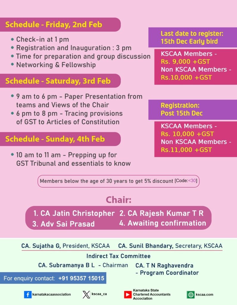 Intensive GST Residential Course 2nd to 4th February 2024 Ramee