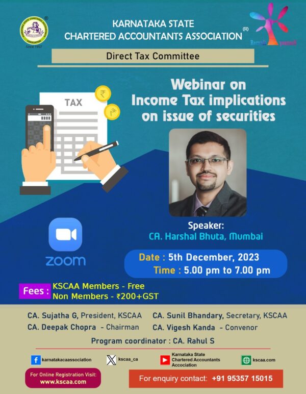 Income Tax Implications on Issue of Securities | 05-12-2023 | Non-KSCAA Members