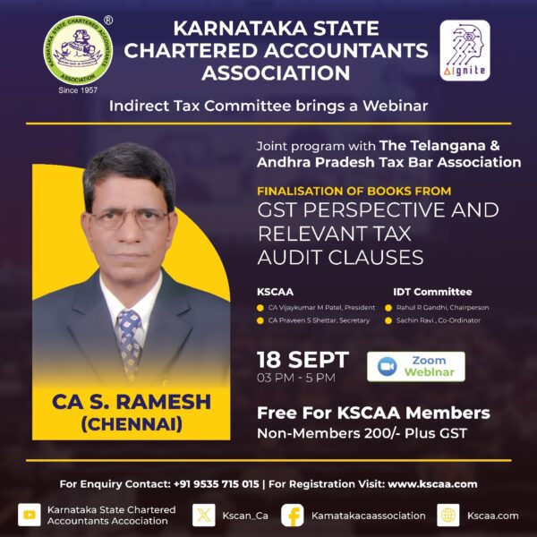 Webinar | Finalisation of Books from GST prespective & Relevant Tax Audit Clauses| 18th Sep 2024